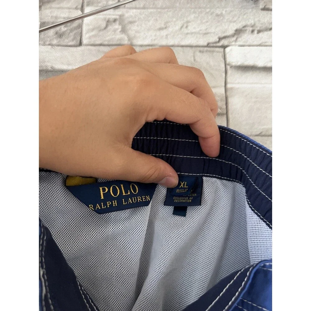 Vintage Mens Ralph Lauren Polo Swim Suit Trunks XL Blue Board Beach Velcro Short